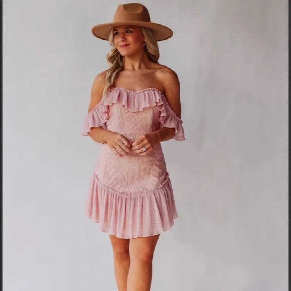 Saints‎ + Secrets Pink Off-Shoulder Ruffle Dress